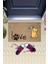 Dijital Baskı Kahverengi Patili Love Yazılı Maskeli Kedi Dekoratif Kapı Paspası K-2010 1