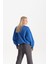 Kadın Mavi %100 Organik Pamuk Bisiklet Yaka Oversize Sweatshirt 4