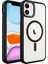 Apple iPhone 11 Kılıf Wireless Şarj Özellikli Zore Krom Magsafe Silikon Kapak-Siyah 1