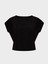 Oversize Kesim Vatkalı Dökümlü Bisiklet Yaka T-Shirt - Siyah 4