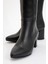 SEJAS Siyah Hakiki Deri Kadın Topuklu Çizme 8