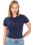 Crop Slim Fit Pamuk Likra Tişört-Lacivert 1