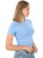 Crop Slim Fit Pamuk Likra Tişört-Mavi 4