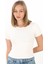 Crop Slim Fit Pamuk Likra Tişört-Ekru 1