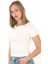 Crop Slim Fit Pamuk Likra Tişört-Ekru 2