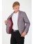 5138 Dar Kalıp Kare Desenli Bordo Erkek Blazer Ceket 3