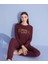 Kadın Pamuklu Uzun Kollu Bisiklet Yaka Yazı Detaylı Pijama Takımı 1