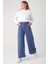 Mavi-Pamuklu Geniş Paça Katlamalı Pantolon 1