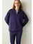 Koyu Indigo Yarım Fermuarlı Kapüşonlu Silky Touch Sweatshirt 2