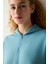 Turkuaz Mavi Yarım Fermuarlı Kapüşonlu Silky Touch Sweatshirt 3