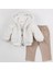 Kız Bebek-Çocuk Kapüşonlu Peluş Hırka Mont Iç Badili Gabardin Kumaş Pantolon Üçlü Takım 1