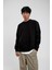 Siyah Bisiklet Yaka Basic Şardonlu Sweatshirt 2