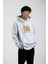 Gri Pota Baskılı Kapüşonlu Sweatshirt 2