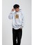 Gri Pota Baskılı Kapüşonlu Sweatshirt 4