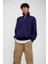 Lacivert Yakası Fermuarlı Basic Şardonlu Sweatshirt 2