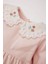 Kız Bebek Bebe Yaka Çiçek Nakışlı Uzun Kollu Twill Elbise D9565A525SP 2