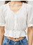 Crop Bluz Balon Kollu V Yaka Fırfırlı Düğmeli Pamuklu 5