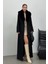 Çıkabilen Kürklü Erkek Yaka Belden Kuşaklı Manto Siyah 3015-Y 3