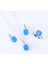 Mavi Paraiba Taşlı Kare Lotus Çiçeği Gümüş Set 4