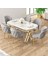 Zae Serisi 90 x 168 Lak Panel Beyaz Mermer Desen Gold Ayak Masa Takımı 6 Gri Sandalye 1