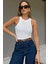 Wak Kadın Beyaz Halter Yaka Fitilli Crop Bluz 1