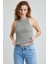 Wak Kadın Gri Halter Yaka Fitilli Crop Bluz 1