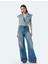 Kolsuz Kruvaze Yaka Crop Denim Düğmeli Yelek 1