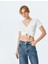 Büzgülü Slim Fit V Yaka Kısa Kollu Crop Tişört 1