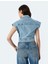 Kolsuz Kruvaze Yaka Crop Denim Düğmeli Yelek 4