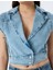 Kolsuz Kruvaze Yaka Crop Denim Düğmeli Yelek 5