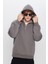 Unisex Relax Fit Rahat Kesim Pamuklu İçi Polarlı Yarım Fermuarlı Gri Kapüşonlu Sweatshirt 2