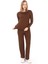 Kadın Viskon Tişört & Pantolon Takım-Kahverengi 3