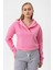 V Yaka Kapüşonlu Uzun Kollu Crop Fit Kadın Sweatshirt Hoodie 1