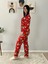 Kadın Teddy Bear Ayıcık Desenli Süet Düğmeli Pijama Takımı (Kırmızı) 3