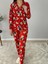 Kadın Teddy Bear Ayıcık Desenli Süet Düğmeli Pijama Takımı (Kırmızı) 5