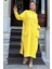 Kadın Sarı Oversize, Rahat Kesim, Cepli, Uzun Müslin Elbise 1