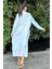 Kadın Bebe Mavi Oversize, Rahat Kesim, Cepli, Uzun Müslin Elbise 3