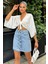 Mavi Yüksek Bel Düğmeli Cepli Mini Denim Etek 5