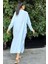 Kadın Bebe Mavi Oversize, Rahat Kesim, Cepli, Uzun Müslin Elbise 5