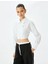 Slim Fit Uzun Kollu Klasik Yaka Crop Fermuarlı Beyaz Kadın Gömlek 5sak60136pw 3