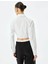 Slim Fit Uzun Kollu Klasik Yaka Crop Fermuarlı Beyaz Kadın Gömlek 5sak60136pw 4