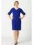 939 Saks Kolu Düğmeli Krep Büyük Beden Kısa Elbise 2