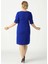 939 Saks Kolu Düğmeli Krep Büyük Beden Kısa Elbise 3