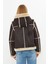Hakiki Nubuk Deri Kapüşonlu Oversize Kadın Mont - Içi Kürklü - Kahverengi 65 cm - 115522 3