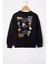 Siyah Sırtı Play Baskılı Bisiklet Yaka Erkek Çocuk Sweatshirt 19664 2