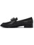 Kadın Siyah Tokalı Deri Maskülen Loafer 25SFD182418 2