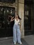 Kadın Arkadan Yırtmaçlı Jeans Kot Palazzo Pantolon - Mavi 2