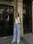 Kadın Arkadan Yırtmaçlı Jeans Kot Palazzo Pantolon - Mavi 5