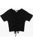 Büzgülü Slim Fit V Yaka Kısa Kollu Crop Tişört 3