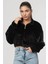 Önü Fermuar Detaylı Kürklü Kadın Sweatshirt - Siyah Siyah - S 1